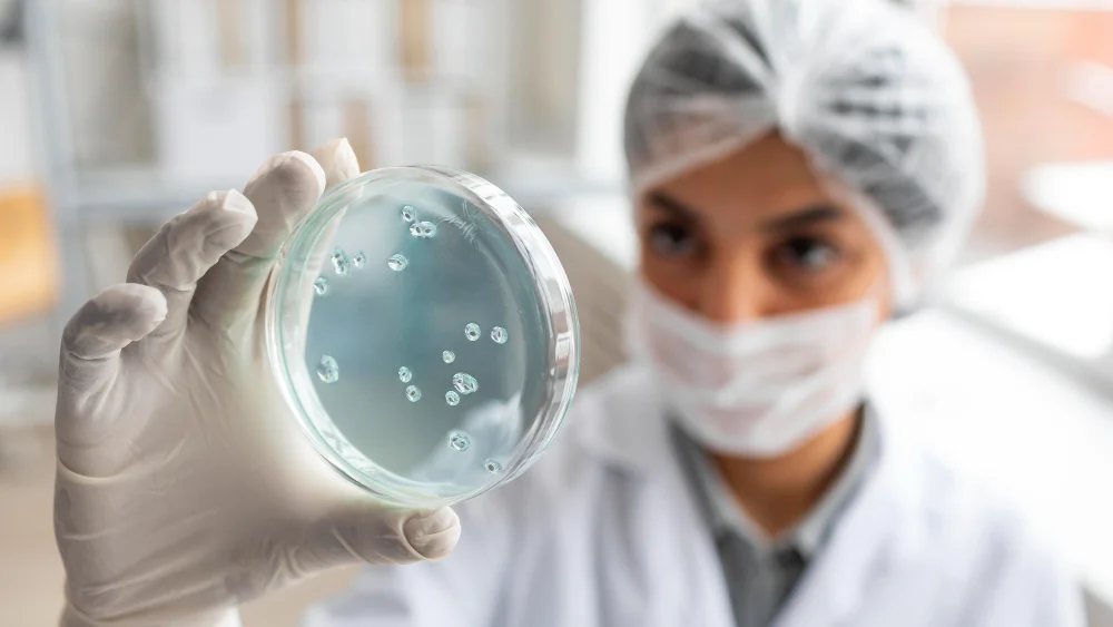 bacteria blurry scientist
