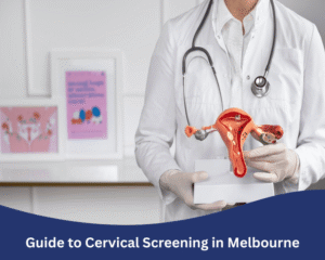 Doctor holding a uterus model during a cervical screening consultation in Melbourne.