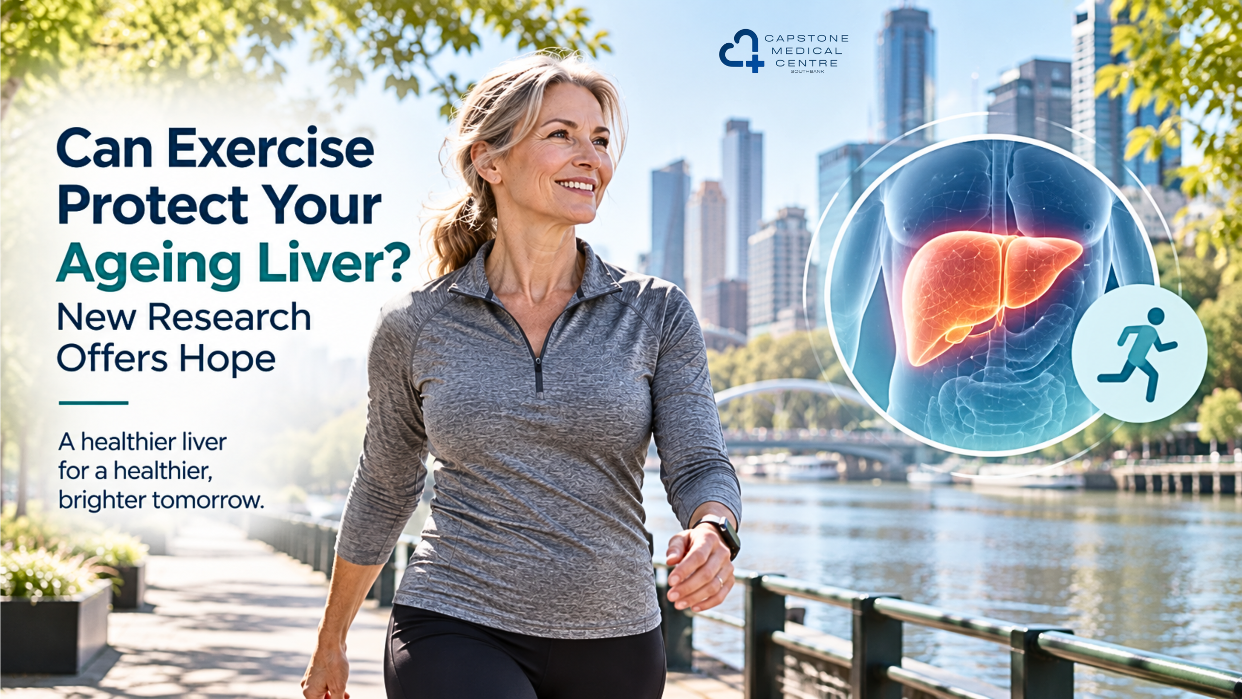 Woman exercising to support liver health and healthy ageing